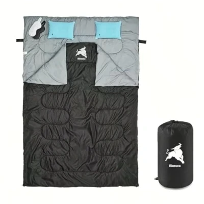 Image de Stitchable sac de couchage avec compression, imperméable 4 saisons, utilisation en intérieur et extérieur pour enfants, les voyages, la randonnée le camping (2.8 kg double)