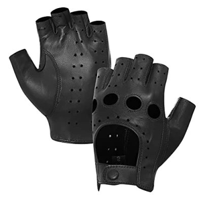 Image de Harssidanzar Gant Conduite Femme, Femme Gants De En Cuir Sans Doigts Peau Mouton non doublé GL012,Noir,taille S