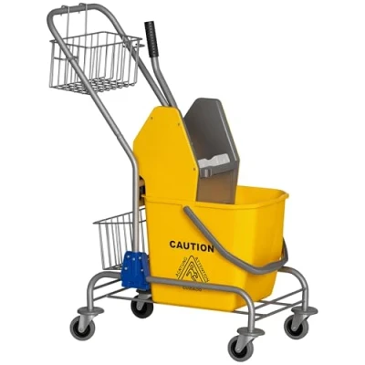 Image de HOMCOM Chariot de ménage Lavage Nettoyage Professionnel Presse à mâchoire Seau 26 L + Panier rangements dim. 73L x 45l 95H cm Jaune