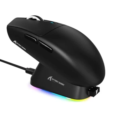 Image de ATTACK SHARK G3PRO Souris de Jeu sans Fil avec Station Charge Magnétique, Capteur PixArt PAW3311, Jusqu&#039;à 25000 DPI, Bluetooth/2,4GHz/Filaire, 59g Ultra légère pour PC/Xbox/PS/Mac Noir