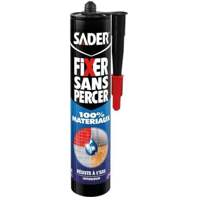 Image de Sader Fixer Sans Percer 100% Matériaux Tous Supports Mastic Colle Intérieur Résiste à l&#039;Eau Salle de Bain Hybride Polymère Couleur : Blanc Cartouche 290ml