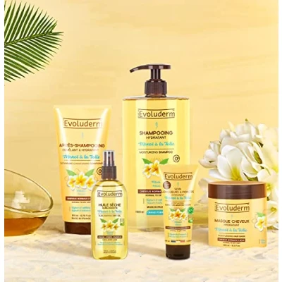 Image de Evoluderm Monoï Cheveux Hydratant Shampoing + Après Démêlant Masque Huile Sèche Sublimante Soin Longueurs &amp; Pointes Origine naturelle Fabrication Française