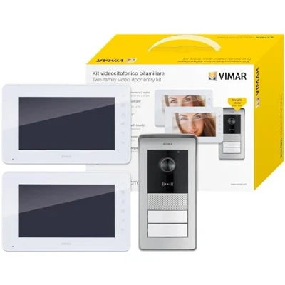 Image de VIMAR K40910 Kit portier vidéo pour Pose en Saillie comprenant: poste de couleur LCD 7in mains libres avec clavier capacitif, Platine Audio/Vidéo 1 Bouton et Cadre Parapluie, Alimentation