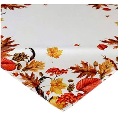 Image de Raebel Nappe imprimée motif feuilles d’automne crème blanc beige multicolore 85 x cm