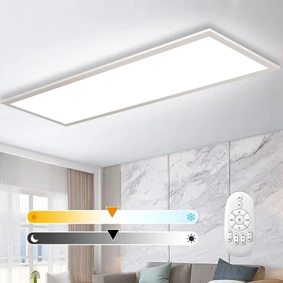 Image de Omdekor Plafonnier LED à Intensité Variable 100x25 cm, Panneau de 28W avec Télécommande et Fonction Mémoire, Lumière Indirecte Forte 2700K 6500K, Lampe Ultra Fine pour Bureau Salon Cuisine