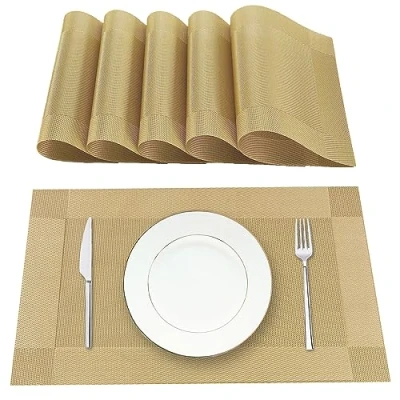 Image de Lumaca Sets de Table Lavables, Lot 6 Set en 70% PVC et 30% Polyester, Antidérapant, Résistant à la Chaleur, pour Cuisine,Or