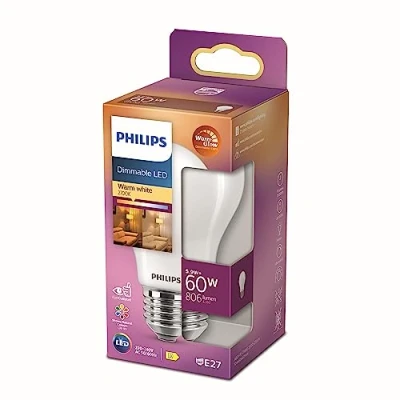 Image de Philips ampoule LED Standard E27 60W Blanc Chaud Dépolie verre Compatible Variateur,