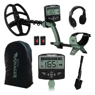 Image de Minelab X Terra Voyager Détecteur de métaux Professionnel Tout Terrain pour Adultes avec Bobine étanche, 4 Modes détection, écran rétroéclairé kit Complet écouteurs, Sac à Dos, Pelle Profonde