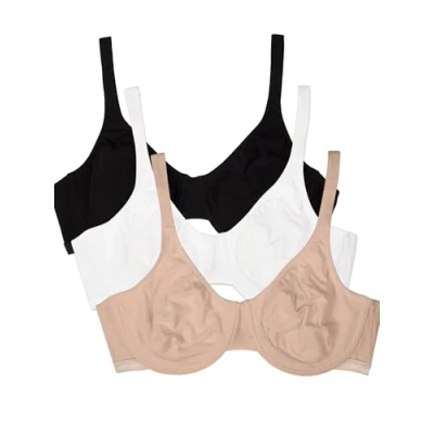 Image de Fruit of the Loom Soutien Gorge en Coton Stretch Ultra Confortable Shirt, Opaque, Noir, Sable, Blanc 86 CK, 95C (Lot de 3) Femme