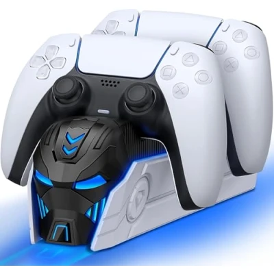 Image de Chargeur Manette PS5, Accessoire PS5 avec une Apparence Cool pour Deux Support Playstation 5/Manette Edge, Porte Charge Rapide de 2 à 3 Heures
