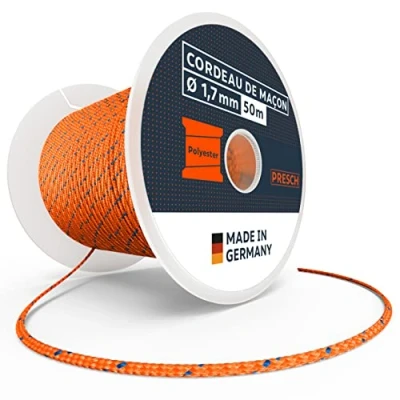 Image de Presch Cordeau de maçon 50m ⌀1,7mm Polyester d&#039;alignement résistant à la déchirure et aux intempéries avec Bobine Construction Noeuds