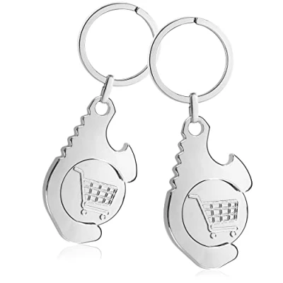 Image de com four® 2X Porte clés Multifonctionnel avec clés, ouvre Bouteille, Puce pour Caddie, et Poussoir à Bouton (2 pièces Multi Outil)
