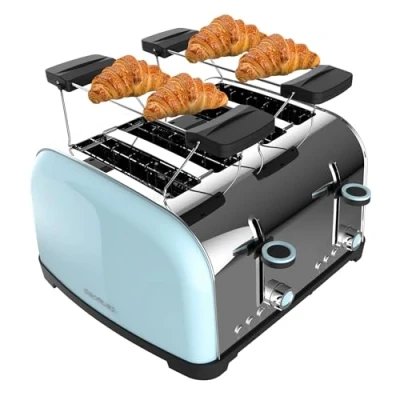 Image de Cecotec Grille pain vertical Toastin&#039; time 1700 Double Blue, W, fente courte et large de 3,8 cm, Varillas Supérieures, Acier Inoxydable, Arrêt Popup Automatiques, Bac à miettes