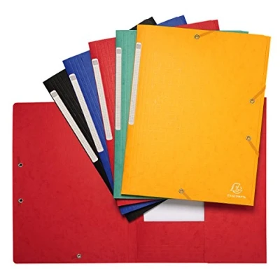 Image de Exacompta Réf. 55950E 1 chemise à élastiques Scotten pochette 3 rabats Maxi Capacity en carte lustrée gaufrée dimensions 24 x 32 cm pour documents au format A4 couleur aléatoire