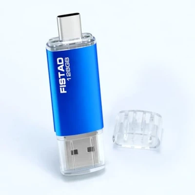 Image de FISTAD clé USB C, 128 Go, 2 en 1 OTG 2.0, type Thumb Drive Flash pour smartphones, PC, ordinateur portable, etc. (bleu)