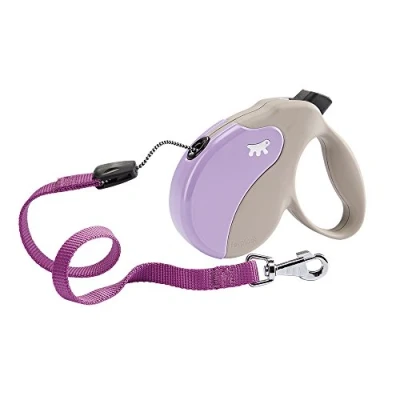 Image de Ferplast Laisse Chien Enrouleur AMIGO MEDIUM, pour Chiens de Taille Moyenne jusqu&#039;à 25 Kg. Cordon Extensible max 5 m. Bouton verrouillage et déverrouillage unique, beige, couvercle violet