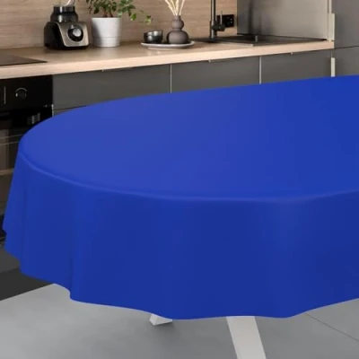 Image de ANRO Nappe en Toile cirée, Lavable, pour Table de Jardin, extérieur, intérieur, Ovale, Bord coupé, Bleue, 220 x 140 cm