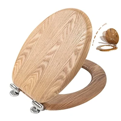 Image de Angel Shield Abattant de toilette antibactérien en bois avec fermeture amortie et charnières réglables à dégagement rapide, facile nettoyer assembler, pour salle bain, 45 x 37 5,6 cm