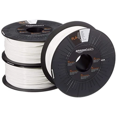 Image de Amazon Basics Filament PLA pour imprimante 3D, 1.75 mm, Blanc, Bobine, 1 kg, 3 pièces