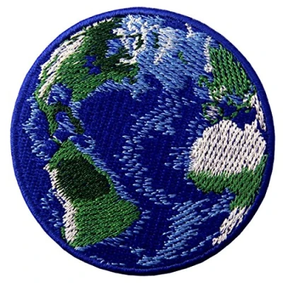Image de Patch brodé en forme de planète terre, bleu et vert, à coudre ou coller avec fer repasser