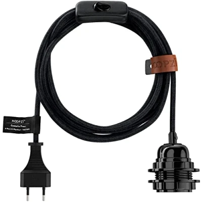 Image de Hoopzi Fil électrique en Tissu de 4,5M pour Éclairer Partout Chez Vous Douille Ampoule E27 avec Interrupteur Créez Votre Suspension Luminaire, Baladeuse, Lampe Suspendue Bala Lin Noir