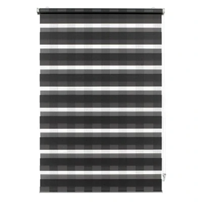Image de GARDINIA Store Enrouleur Double à Coller ou Clipser, Jour/Nuit, Commande Latérale, Bandes Transparentes et Occultantes, Kit de Montage Inclus, Carreaux anthracites, 100 x 150 cm (LxH)