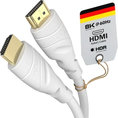 Image de Câble HDMI 4K KabelDirekt Blanc 5m High Speed avec Ethernet