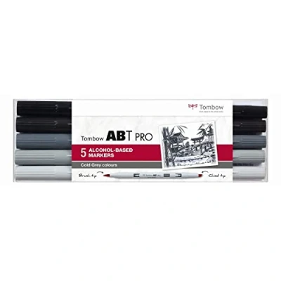 Image de Tombow ABTP 5P 4 Marqueur à base d&#039;alcool ABT PRO deux pointes, set de 5 pièces, Cold Grey Colors