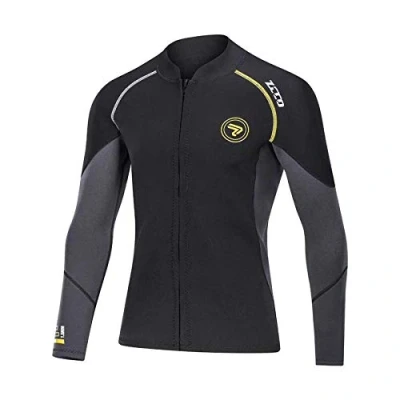 Image de Combinaison de plongée pour Homme en néoprène 1,5 mm avec Fermeture éclair sur Le Devant à Manches Longues la Natation, Tuba et Surf (Noir, L)