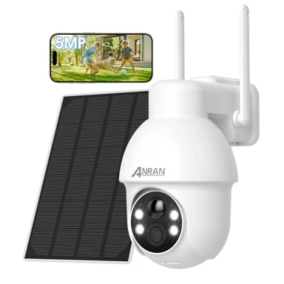 Image de ANRAN 5MP PTZ Caméra Surveillance WiFi Exterieure sans Fil Solaire, Vision Nocturne Couleur 30m avec 4 Lumières Blanches, HD 2560 x 1920 Détection de Mouvement sur Audio Bidirectionnel, Q03 Max Blanc