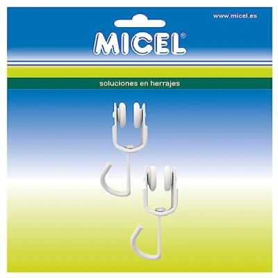 Image de MICEL 92577 Lot de 2 poulies pour rail rideau latétral lauvent roulements intérieurs Blanc 185 x 18 56 mm