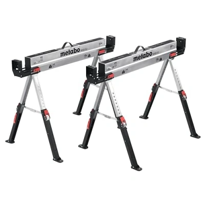 Image de metabo MAB 82 Tréteau de travail en acier compact pliable avec poignée transport I Pieds réglables Surface galvanisée revêtue par pulvérisation