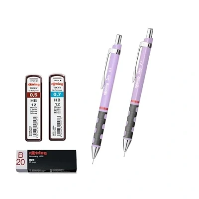 Image de rOtring Lot de porte mines Tikky Recharges 0,7 mm, 0,5 mm Gomme Orchid Bloom