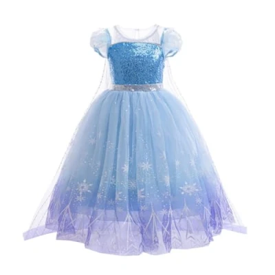Image de Lito Angels Deguisement Robe Costume Reine des Neiges Princesse Elsa avec Cape pour Enfant Filles Taille 5 6 ans, Bleu