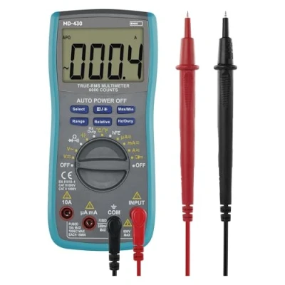 Image de EMOS CATIII M0430 Multimètre numérique 600 V True RMS Auto Range Ampèremètre 6000 points avec pointes de mesure, réduction et sonde, fonction mémoire, batterie incluse Bleu