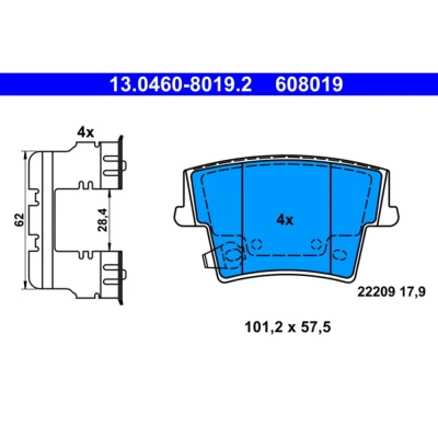Image de ATE 13.0460 8019.2 Jeu de plaquettes frein avec indicateur d&#039;usure accessoires CHRYSLER: 300C Berline, Touring, LANCIA: Thema Berline