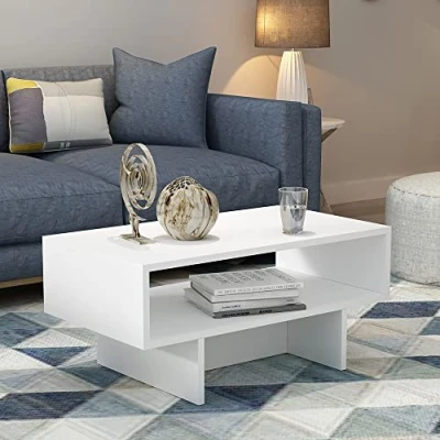Image de [en.casa] Table Basse Design Rectangulaire pour Salon avec Surface de Rangement Panneau Particules 37 x 80 45 cm Blanc