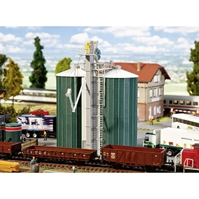 Image de Faller 120260 Dual Silos w/Elevator Ho Scale Building Kit Construction, F120260, Vert, Gris, Taille Unique