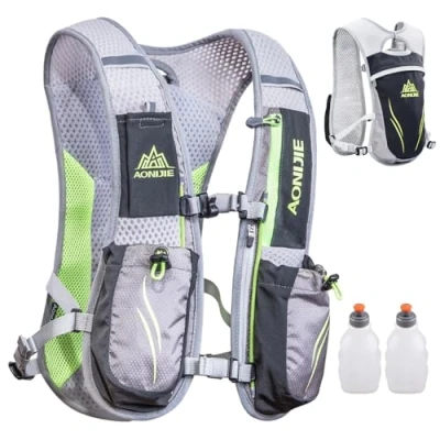 Image de TRIWONDER Sac Trail 5,5L Gilet d&#039;Hydratation à Dos Hydratation Léger pour Marathon Randonnée VTT Course Running Homme Femme (Gris avec 2 Bouteilles d&#039;eau (250ml))