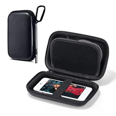 Image de ULAK Coque Ranger et Protéger pour iPod Touch / Mp3 Mp4 Ecouteur/Clé/Câbles USB /, Nylon Etui Housse Rigide Protection avec Mousqueton Portable Antichoc Coque, Noir