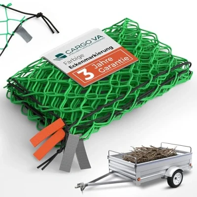 Image de CargoVA® Set de 2 Filets remorque 300x200 cm Filet avec Corde en Caoutchouc et marquage des Coins pour Une sécurisation Parfaite du Chargement