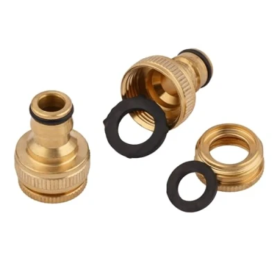 Image de MIVOS Lot de 2 raccords robinet en laiton pour robinets avec filetage extérieur 1/2&quot; (21 mm) et 3/4&quot; (26,4 raccord 1 rapide tuyau d&#039;arrosage Fabriqué
