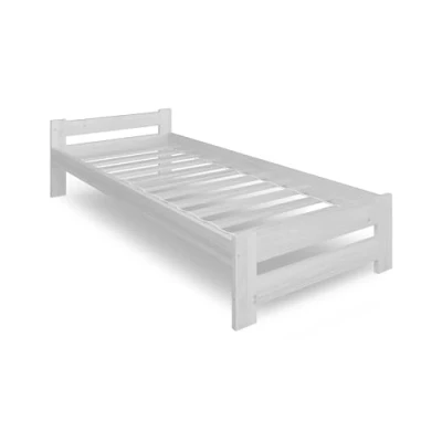 Image de lit en bois 100 x 200 cm avec sommier à lattes, moderne, pin massif, simple classique, confortable et durable, style scandinave, bohème, maison de campagne, tête plate blanche