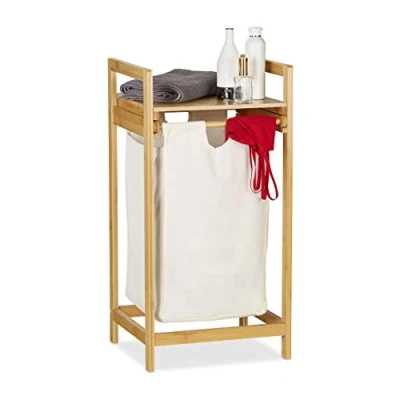 Image de Relaxdays, nature Panier bambou, sac 30 L amovible portable, surface de rangement, coffre à linge, polyester, 1 élément