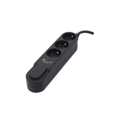 Image de CHACON Bloc Design 3x16A avec Interrupteur + 2 USB 1,5m Noir