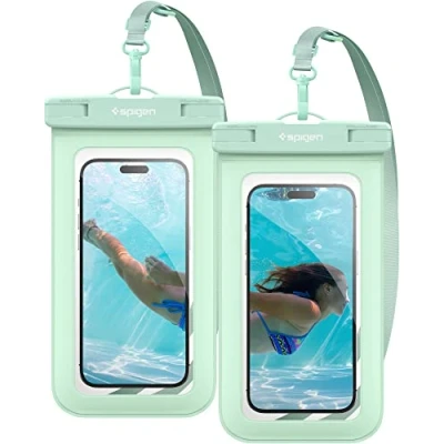 Image de Spigen Aqua Shield Lot de 2 Pochette Etanche Smartphone Universelle Certifiée IPX8 pour iPhone Samsung Galaxy Huawei Xiaomi Google et jusqu&#039;à 8,2&quot; Minthe