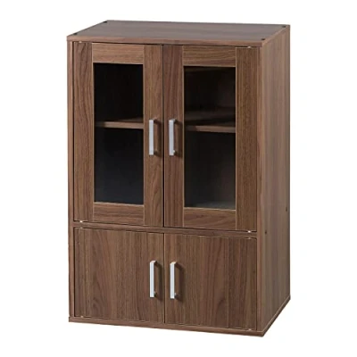 Image de Iris Ohyama, Meuble, Bibliothèque de rangement, Vaisselier, Buffet avec 4 étagères et portes/ Design &amp; Moderne, Solide, Multi usage, Bureau, Cuisine, Chambre, Salon Cabinet GKN 9060 Marron