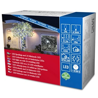 Image de Konstsmide 3621 140 Guirlande d&#039;Eclairage Extérieur 20 Micro LEDs 24 V Effet Flash Blanc Câble Noir