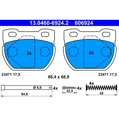 Image de ATE 13.0460 6924.2 Jeu de plaquettes frein non préparé pour indicateur d&#039;usure, contact signal d&#039;usure exclu avec accessoires