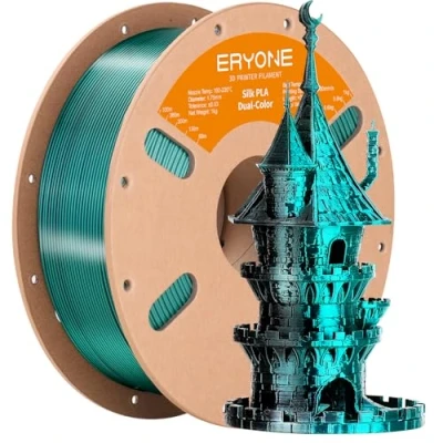 Image de Imprimante 3D PLA bicolore en soie ERYONE 1,75 mm, 0,03 filament de coextrusion brillant 1 kg (2,2 lb), vert et noir